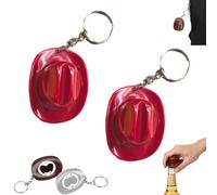 2PCS Hat Bottle Opener Keychain, Portable Western Texas Style Metal Beer Openers - Rustic Western Bottle Opener Keychain, Suitable Decoration for Men and Beer Lovers (2*Red)