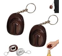 2PCS Hat Bottle Opener Keychain, Portable Western Texas Style Metal Beer Openers - Rustic Western Bottle Opener Keychain, Suitable Decoration for Men and Beer Lovers (2*Dark Brown)
