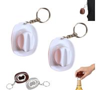 2PCS Hat Bottle Opener Keychain, Portable Western Texas Style Metal Beer Openers - Rustic Western Bottle Opener Keychain, Suitable Decoration for Men and Beer Lovers (2*White)