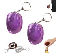 2PCS Hat Bottle Opener Keychain, Portable Western Texas Style Metal Beer Openers - Rustic Western Bottle Opener Keychain, Suitable Decoration for Men and Beer Lovers (2*Transparent Purple)