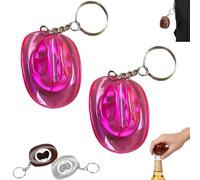 2PCS Hat Bottle Opener Keychain, Portable Western Texas Style Metal Beer Openers - Rustic Western Bottle Opener Keychain, Suitable Decoration for Men and Beer Lovers (2*Transparent Rose Red)