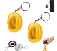 2PCS Hat Bottle Opener Keychain, Portable Western Texas Style Metal Beer Openers - Rustic Western Bottle Opener Keychain, Suitable Decoration for Men and Beer Lovers (2*Yellow)