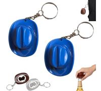 2PCS Hat Bottle Opener Keychain, Portable Western Texas Style Metal Beer Openers - Rustic Western Bottle Opener Keychain, Suitable Decoration for Men and Beer Lovers (2*Light Blue)