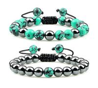 2pcs Hématite Tiger Eye Beads Bracelets fait à la main Alivable Men de santé Santé Énergie Stones Couple Distance Bracles