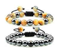 2pcs Hématite Tiger Eye Beads Bracelets fait à la main Alivable Men de santé Santé Énergie Stones Couple Distance Bracles