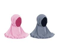 2pcs Hijab à Bordure Plissée pour Fille 2-4 ans Hijab à Enfiler avec Bonnet Intégré pour Enfant Fille Musulmane Arabe Africaine Malaisienne Foulard de Tête Printemps Automne Écharpe Doux Confort