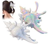 2PCS Holographic Conch Shape Hair Claws, 5" Large Conch Hair Clips for Thick Hair Women, Summer Beach Hair Accessories, Elegant Jewelry Gift