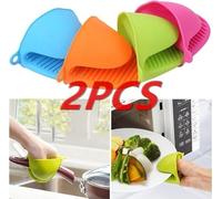2pcs Home Kitchen Silicone Anti Hot Anti Slip Gloves Baking Oven Microwave Heat Insulated Finger Gloves (Gants de cuisine en silicone anti-chaleur et anti-dérapants)