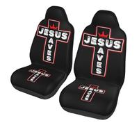 2Pcs Housse De Siège Voiture Universel Jésus Sauve Le Christ Christianisme Housse De Siège De Voiture Anti-Dérapant Décoration Couverture De Selle Avant, pour Camions, Camionnettes, Berlines