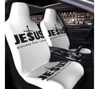 2Pcs Housse De Siège Voiture Universel Religion Christianisme Foi Jésus m'a Sauvé La Vie Protection Siège Auto Éviter Saleté Confort Couverture De Selle Avant, pour Voitures, Camions, SUV