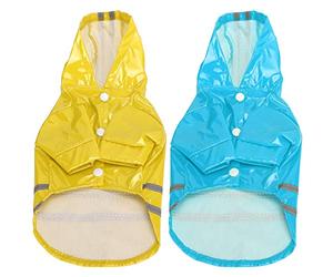 2pcs imperméable pour chien avec bandes réfléchissantes, veste de pluie pour animaux de compagnie respirant chien à capuche vêtements de pluie pour chien manteau imperméable pour petit chien(M)
