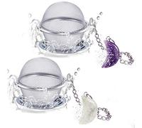 2pcs Infuseur Thé, Passoire à Thé en Maille de Boule en Acier Inoxydable Scdom, Améthyste et Cristal Blanc Lune Pendentif Boule de Thé Boule a The Avec Crochet à Chaîne Prolongée Pour Infuser