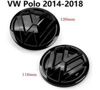 2pcs Insigne logo emblème avant 120mm + arrière 110mm noir Brillant pour Volkswagen VW Polo 6C 2014-2018