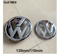 2pcs Insigne logo emblème avant 135mm + arrière 110mm argent chromé pour Volkswagen VW golf 6 VI MK6