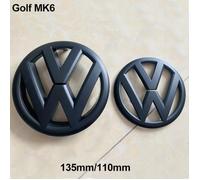 2pcs Insigne logo emblème avant 135mm + arrière 110mm Noir mat pour Volkswagen VW golf 6 VI MK6