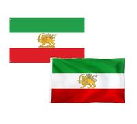 2PCS Iran Flag | 3x5FT Drapeaux Iraniens Fade Resistant Banner | Old Historic IranFlag & Former IranFlags With Lion Sun Crown For Patriotism & Decor | For Indoor Outdoor Garden Yard Porch Pathway