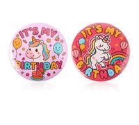 2pcs It’s My Birthday Badge, Badge Bouton Happy Birthday de 5,8cm Licorne de Dessin Animé Broche d’Animal Mignonne pour Femmes Hommes Fêtes & Décoration
