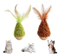 2pcs Jouet Chat Culbuto Auto-Redressable, Toupie Interactive à Plume | Jouet en bois de stimulation mentale. Réduit l'ennui & offre un exercice intérieur portable pour chats paresseux