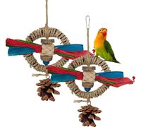 2Pcs Jouet d'oiseau de compagnie, Jouet de perruche Jouet d'oiseau naturel Accessoires de cage d'oiseau, Swinging Mâcher Suspendu Balançoire d'oiseau debout Convient