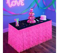 2pcs Jupes de Table à Franges, Durables PET Jupes de Table à Passementeries Classiques Accessoires Fête Phosphorescents pour Fête Anniversaire Mariage Banquet (Fuchsia Fluorescent)