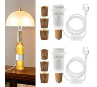 2PCS Kit Lampe Bouteille, 240CM Câble, Blanc Douille E14 avec Interrupteur, Support Ampoule pour Bouteille de Vin, 3 Couvercles en Bois, Adaptateur de Bouteille, Convient pour Différent Abat Jour