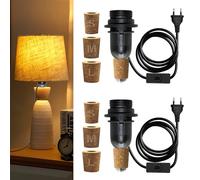 2PCS Kit Lampe Bouteille, 240CM Câble, Noir Douille E14 avec Interrupteur, Adaptateur Lampe Bouteille, 3 Couvercles en Bois, Support Douille Ampoule pour Bouteille, Convient pour Diverses Bouteilles