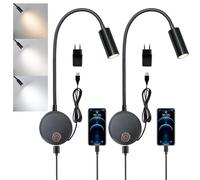 2pcs Lampe de Lecture Murale, Liseuse de Chevet LED Dimmable avec Interrupteur Tactile et Port de Chargement USB Lumière 3000k-6000k Applique Col de Cygne Flexible pour Chambre avec Chargeur USB, Noir