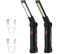 2PCS Lampe de Travail Rechargeable COB Baladeuse LED Ultra Lumineuse avec Base Magnétique 5 Modes pour Garage Camping