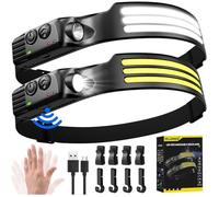 2PCS Lampe Frontale LED Lampe Phare 3000 Lumens Cree LED avec Induction Changer la Température,4 Modes pour Randonnée Cyclisme