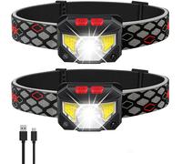 2pcs Lampe Frontale Led Rechargeable, Torche Frontale Avec Lumière Rouge Blanche, Étanche Détecteur De Mouvement Phare Noir