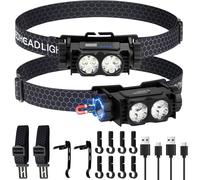 2pcs Lampe Frontale Led Ultra Puissante,Lampe Frontale Rechargeable Usb,600 Lumens Torche Frontale Avec 3 Modes D'éclairage,Torche Frontale Étanche Et Léger,Pour Course,Pêche,Cyclisme