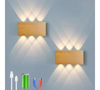 2pcs Lampe Murale Avec Interrupteur Touch Trois Couleurs Variateur Continu Led Sans Fil Installation Magnétique Intérieur Décoration Table De Nuit (2pcs Noyer)
