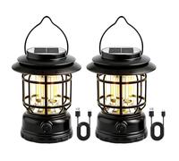 2PCS Lampe Solaire Camping, Lanterne Camping LED Dimmable, Lanterne Solaire de Camping Rechargeables Solaires et USB, IPX4 Étanche Lampe Solar Exterieur Jardin pour Pêche Secours Excursions