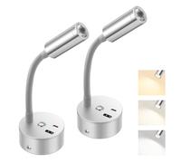 2pcs Lampes de Lecture LED 12V pour Camping-car, Lampe Chevet Murale Dimmables, Col de Cygne Flexible Lumières Applique Liseuse avec Port de Charge USB+Type-C, pour Bateaux, Caravanes, Fourgons