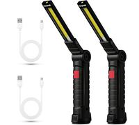 2pcs Lampes de Travail LED Rechargeables, COB Baladeuse LED lampe torche, Lampe Portable Avec Base Magnétique Et Crochet De Suspension 5 Modes Pour Garage, Camping, d'urgence, etc (Noir)