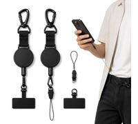 2PCS Lanière Rétractable pour Téléphone Portable, Porte-Clés Antivol Extensible avec Crochet Métallique Verrouillable et Onglet Rotatif 360°, Dragonne de Téléphone pour Randonnée, Escalade, Pêche, Noi