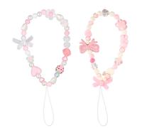 2pcs Lanière Téléphone Portable en Perles, Mignon Dragonne de Lanière de Téléphone Perlée Perles de Noud Papillon Fleur Cour d'Amour Bracelet de Téléphone Perlé pour Filles Femmes (Série Rose)