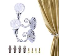 2pcs lanières de Rideau, fixateur de Rideau lanières de Rideau en métal de Fixation de Rideau, avec Crochet de lanière de Rideau de Boule de Cristal, pour la décoration de la Maison(Argent)