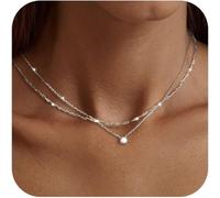2pcs Layered Necklaces For Women, Adjustable Choker Necklace 18k Gold Plated Stackable Chain With Cz Pendant Fashion Jewellery Gifts For Easter Mother's Day