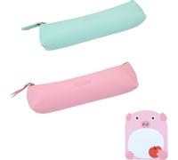 2pcs Leather Pencil Case Stationery Bag With 20 Sticky Notes; For Stationery Makeup Brushes, Toiletries, Boys And Girls (Green, Pink), Green, Fashion