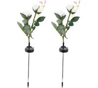 2pcs LED Solar Flower Lights Waterproof Artificial Rose Garden Lamp for Outdoor LandscapeChampagne