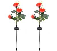 2pcs LED Solar Flower Lights Waterproof Artificial Rose Garden Lamp for Outdoor LandscapeRed