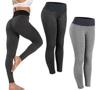 2PCS Leggings Femme Anti-Cellulite Push Up Butt Lift Elastique Taille Haute Grande Taille Sport Pantalon de Yoga Noir+Gris M