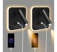 2PCS Liseuse de chevet LED, Appliques Murales LED Intérieures avec Interrupteur Port USB, 360°Réglable Applique Murale Lampe de Lecture de Chevet, Lumières Murale pour Couloir et Chevet (Noir)