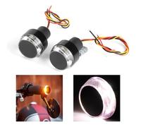 2pcs Lumière de Guidon Moto LED Indicateur de Clignotant Marqueur Latéral de Poignée d'Extrémité(Lumière Blanche + Jaune )