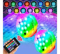 2pcs Lumières de piscine LED Lumières de plongée sous-marine RGB multicolores imperméables 15 couleurs 3 modes alimentées par batterie avec télécommande infrarouge Fête en plein air Vase Aquarium Aqua