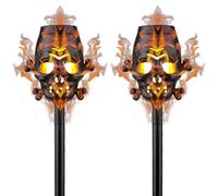 2pcs Lumières solaires Flammes extérieures Flame vacillante, 16 Pouces Skull Halloween Solar Lights Outdoor avec pic de Sol pour Le Piste de Patio Jardin Jardin extérieur, Jaune
