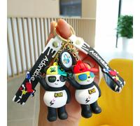 2pcs Lunettes De Soleil Dynamique Poupée Panda Voiture Porte-Clés Pendentif Pvc