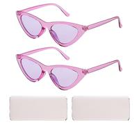 2pcs Lunettes de Soleil Oil de Chat pour Femme, Rétro Tendance Lunettes de Soleil Vintage Femme Fille pour la Fête Utilisation Quotidienne avec 2 Pochettes pour Lunettes de Soleil (Violet Clair)