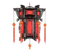 2pcs lustre chinois bois massif hexagone antique hexagone E27 lampe de plafond lanterne pendentif rouge lumière rétro zen corridor salle de thé restaurant 21in